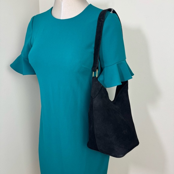 John Galt Cow Leather Shoulder Bag in Black Suede - Picture 1 of 9